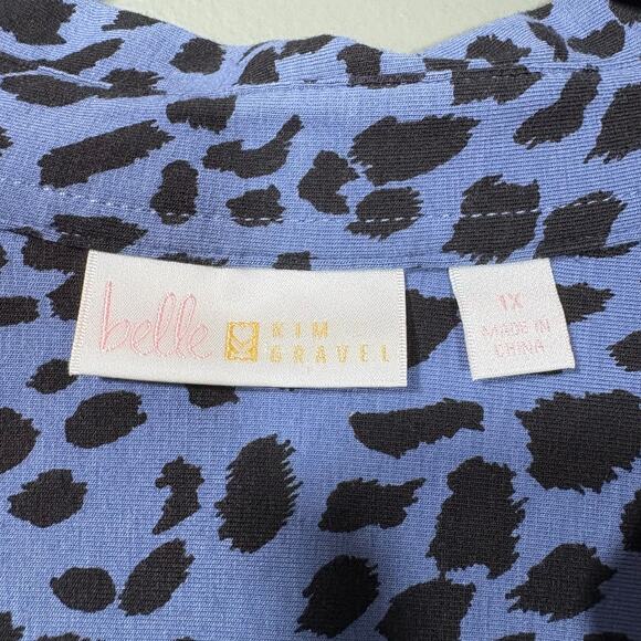 Belle Kim Gravel Blue Animal Print Button Up Shirt - Size 1X - Women's Plus Size - Picture 5 of 7